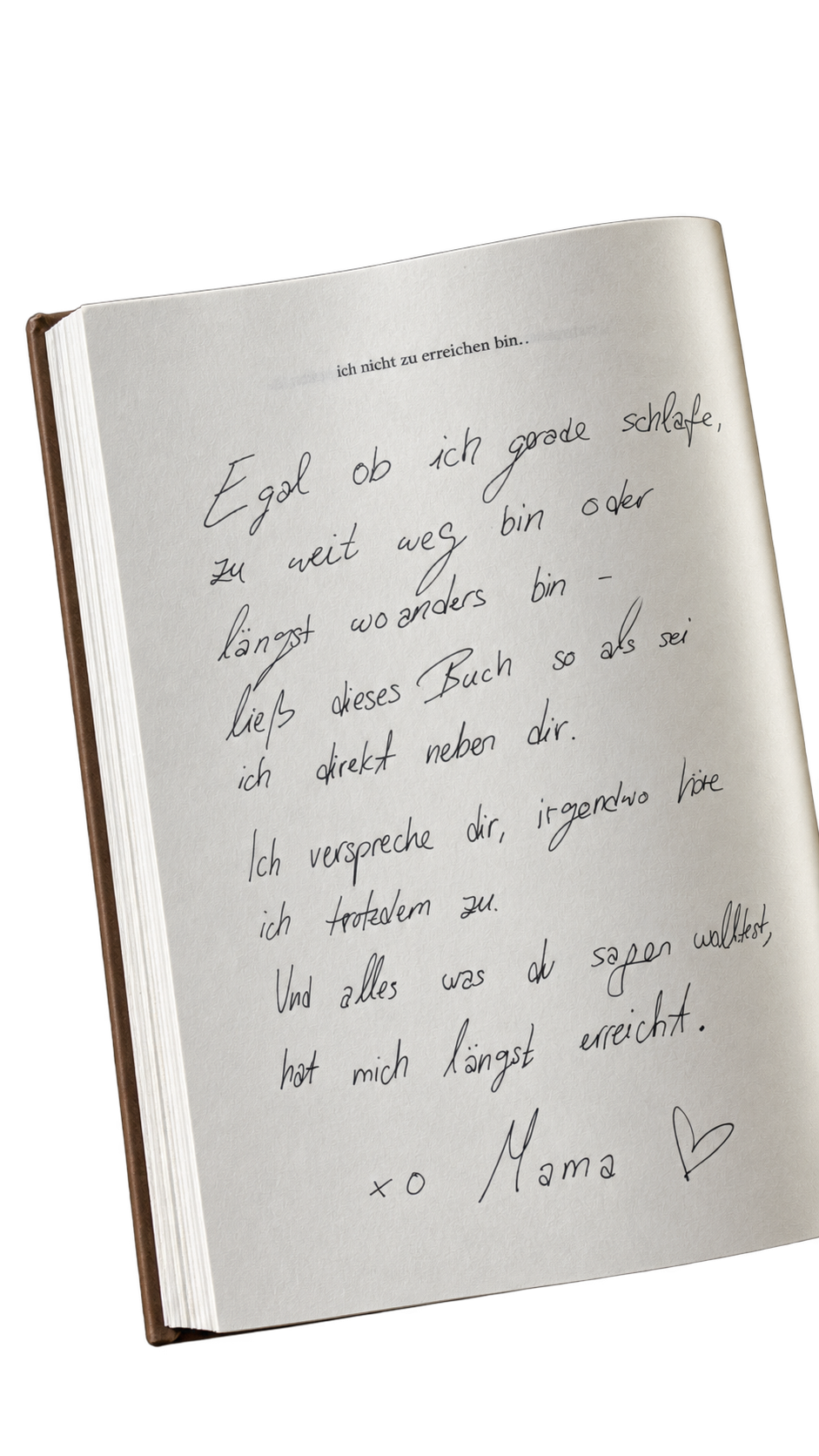 Aufgeschlagene Seite aus The Real Mommy Memory Book mit einer handgeschriebenen Nachricht einer Mama